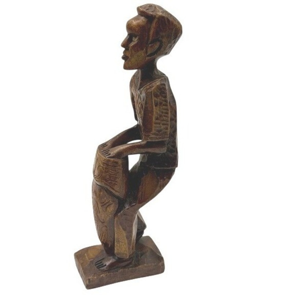 Hand Carved Wood Drummer Figurine Set Tribal African Art Decor Men Drums - Picture 6 of 12